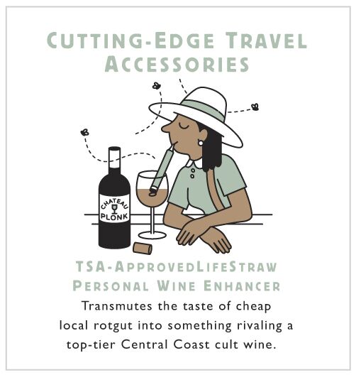 Cutting-Edge Travel Accessories TSA-Approved LifeStraw Personal Wine Enhancer Transmutes the taste of cheap local rotgut into something rivaling a top-tier Central Coast cult wine.