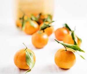 Basket Of Clementine Oranges Spilled Over A White Background.